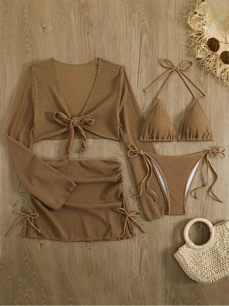 Sexy Damen Bikini Set – 4-teilig, High Waist, ohne Bügel